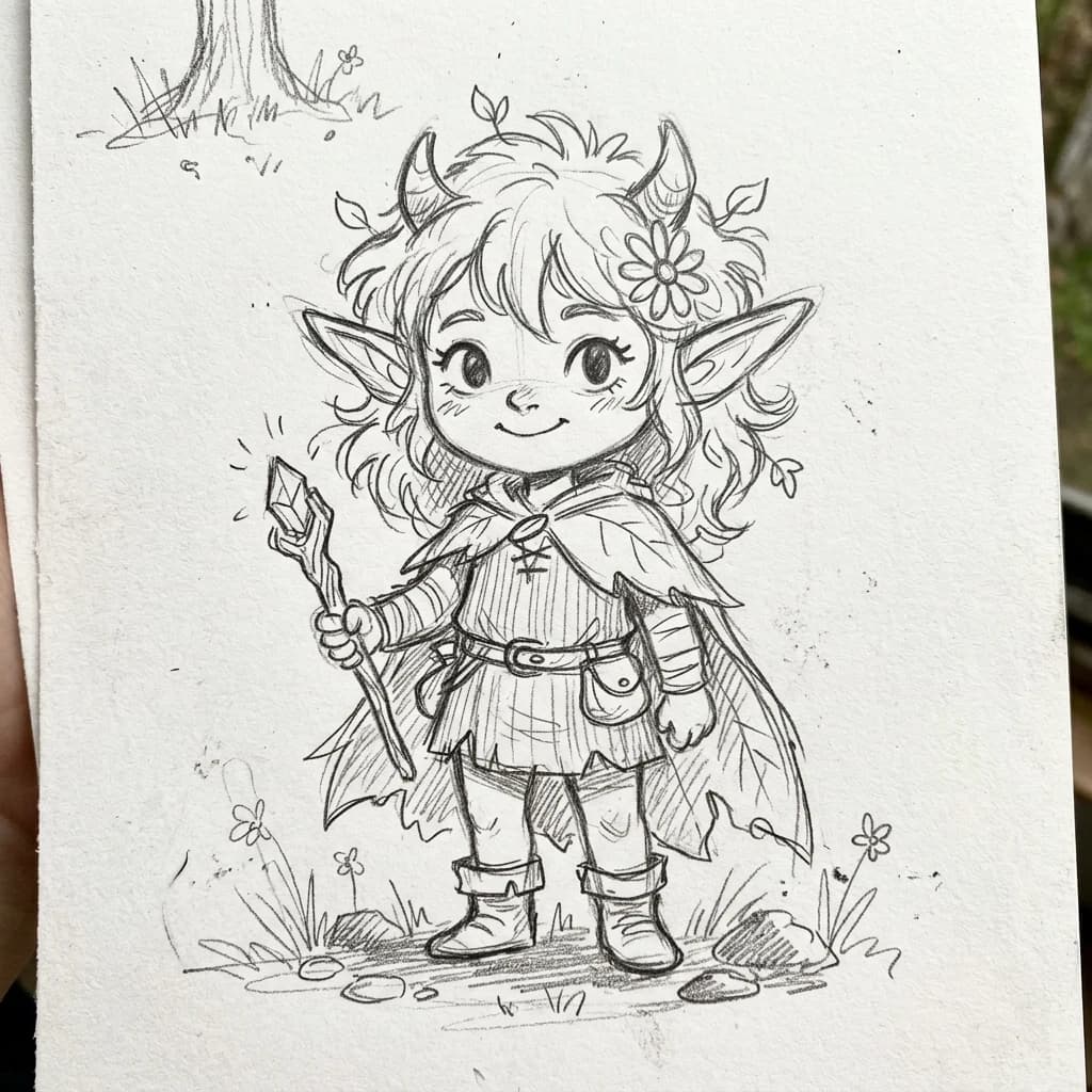 Uploaded pencil sketch of a fantasy forest character